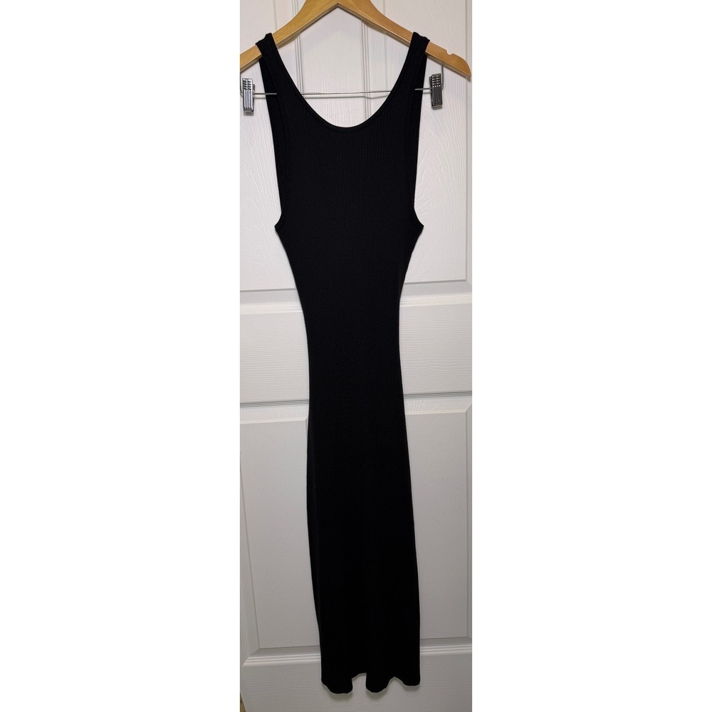 Freshman 1996 Dress Women Medium Black Ribbed Twist Back Cutout Midi Bodycon LBD
